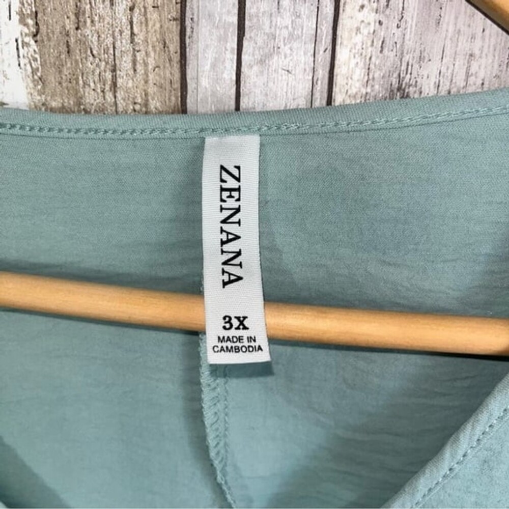 Zenana V Neck Woven Airflow Dolman Short Sleeve 3X Blue Grey - Picture 3 of 7